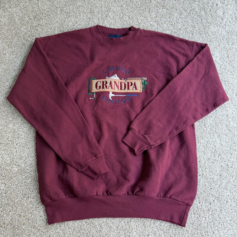 Vintage Mc Sport Sweatshirt Mens Large Red Fleece Pullover Grandpa Crewneck